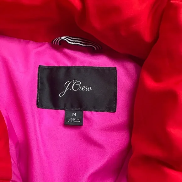J. Crew Red Puffer Jacket with Pink Lining - Picture 4 of 6